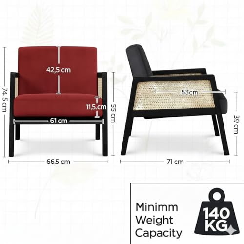 Image of Solid Sheesham Wood Arm Chair with Cushion || Cane Chairs for Balcony || Wooden Armrest Chair Garden Chairs Outdoor || Dining Chair for Living Room Furniture Modern Accent Chair Walnut Finish