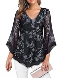✿【Material】 Leichtes mesh-Außenmaterial, weich, dehnbar, knitterfrei, atmungsaktiv. Hochwertiges Material bietet Ihnen eine komfortable feminine Note, Damen Tunika mit glatt dünnem Stoff gefüttert, nicht durchsichtig und ganz angenehm auf der Haut.
