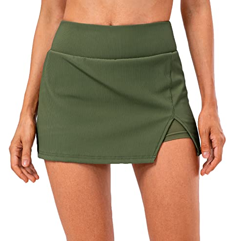 Amxiway Women's Mini Tennis Skirt with Shorts Golf Skort High Waisted Slit Bodycon Athletic Workout Skorts