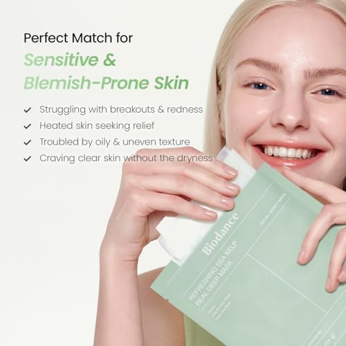 BIODANCE Refreshing Sea kelp Real Deep Mask, Overnight Hydrogel Face Mask, Calming, Oil & Sebum Control, Blemish Care, After Sun Care, Sunburn Relief, Korean Skin Care | 1.19oz(34g) x 4ea — view 6