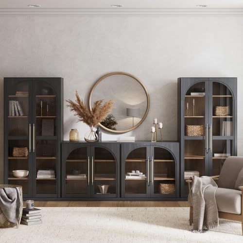 Image of BELLEZE Jagger 128 inch Wall Unit 4-Piece Modular TV Stand - Ebony