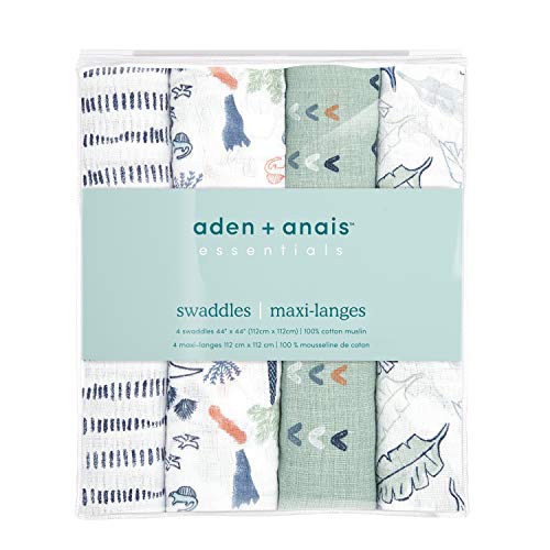 Image of Aden + Anais Swaddle Blanket | Boutique Muslin Blankets for Girls & Boys | Baby Receiving Swaddles | Ideal Newborn & Infant Swaddling Set | Perfect Shower Gifts, 4 Pack, Dinotime