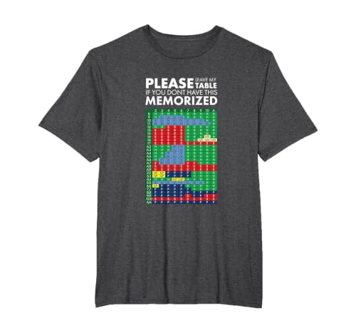 Basic Strategy Black Jack Tshirt Please Leave My Table Tee T-Shirt, Men's Big and Tall, Dark Heather Grey, 6X Tall