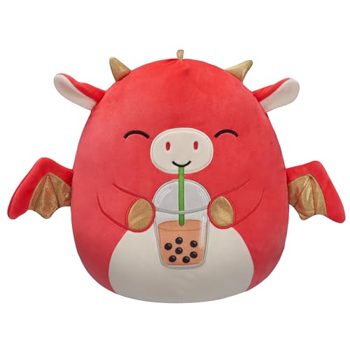 squishmallows original 12-inch baiden red dragon with boba drink - official jazwares plush medium-sized