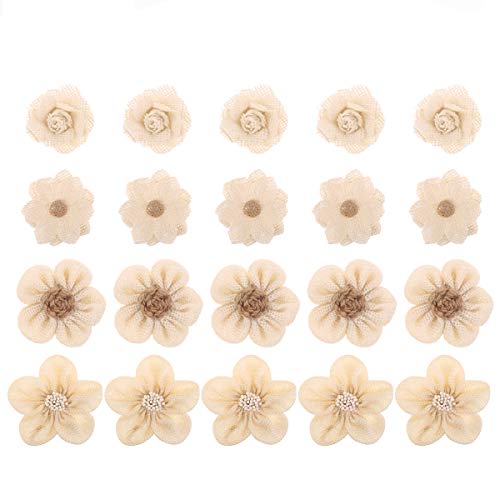CCINEE Handmade Natural Rustic Burlap Flowers Assorted Burlap Rose 20PCS for Wedding Decoration and Floral DIY Crafts Making