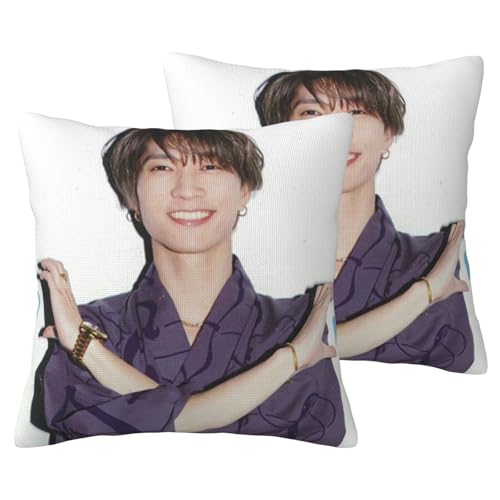 田中樹 (2) 麻風クッションカバー 2 個セット ポリエステル製 インテリア ソファ用 カスタマイズ可 両面プリント