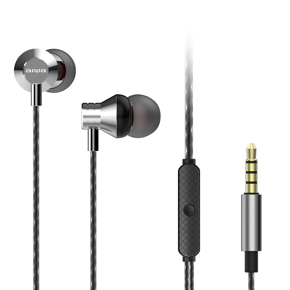 Aiwa - ESTM-50SL Auricolari Stereo In-Ear Leggeri E Compatti, Con Telecomando E Microfono Vivavoce, Audio Di Qualità, Connettore Placcato Oro Da 3,5’’, Colore Argento - 4