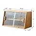 HollyHOME Small Bamboo Kitchen Pantry Sideboard with 2 Glass Doors and Adjustable Shelf, Freestanding Countertop Storage Cabinet for Bottles, Dish, Bowl, Console Dining Cupboard, Burlywood
