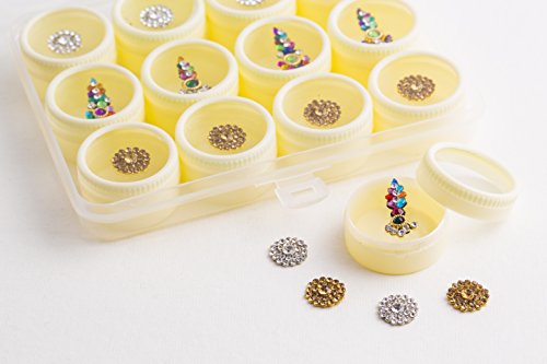 12 Combo Bindi Box Crystal Bindis Bridal Face Jewels - Gold Silver And Multicolor #TOP1