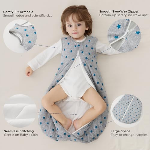 Image of Duomiaomiao 2.5 TOG Baby Sleep Sack 100% Cotton Winter Baby Wearable Blanket, Warm Quilted Comfy Toddler Sleeping Bag