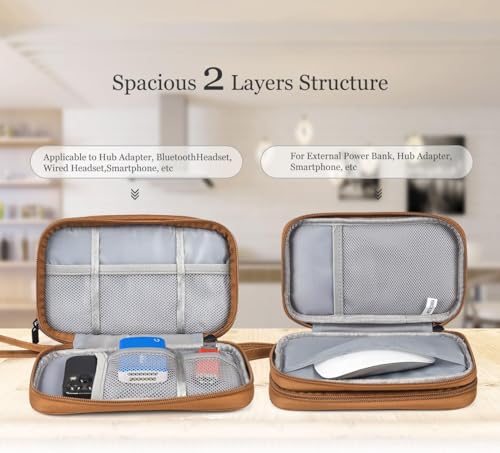 Image of Electronic Organizer Travel Cable Accessories Case, Electronic Organizer Bag, Waterproof Electronic Accessories Organizer Case for Power Bank, Charging Cords, Chargers, Earphone, USB Cable - Brown