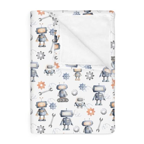 Image of Watercolor Robots Baby Blankets for Boy Girl Cute Robotic Character Soft Flannel Swaddle Receiving Blankets for Infant Toddler Crib Mechanic Robots Nursery Bed Blanket Playmat 50x60inch