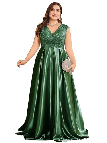 Image of Plus Size Satin Mother of the Bride Formal Gown for Wedding Sleeveless V-Neck Evening Dress