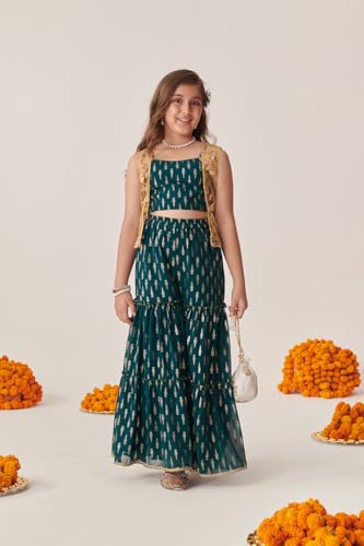 Pspeaches Girl's Georgette Sharara Set (Sha-Tealggt-8-10Y_Teal