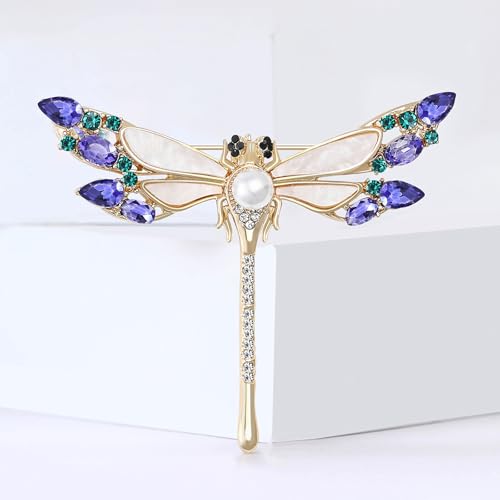 Image of Dragonfly Brooch and Pins for Women Enamel /Rhinestone Crystal Dragonfly Animals Brooches Jewelry for Mom Wife Elegant Dress Accessories Birthday Gifts