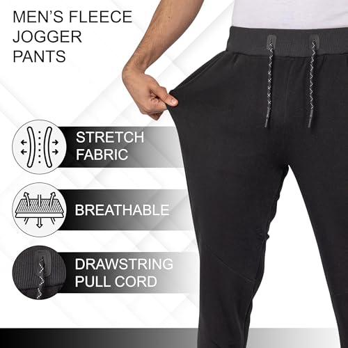 3 Pack Men's Joggers with Pockets – Fleece Mens Sweatpants with Zipper, Gym Joggers Men, Workout Sweat Pants4