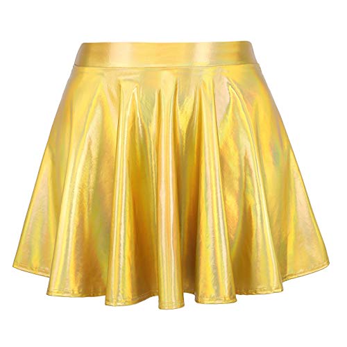 Image of HDE Girl's Metallic Skater Skort Dance Athletic Shiny Holographic Scooter Skirt