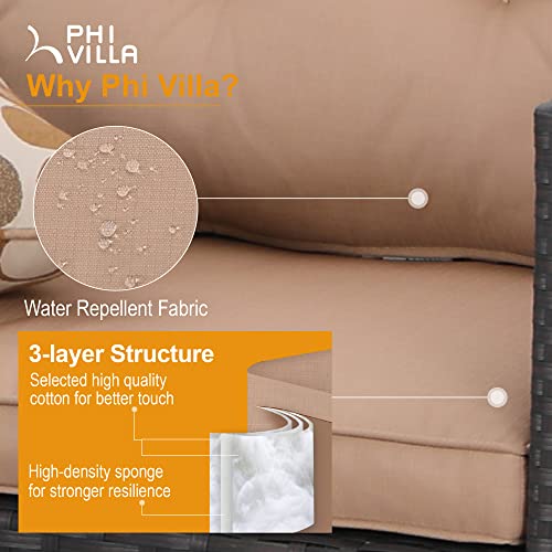 Phi Villa Patio Furniture Sectional Sofa 7-Piece 50000 Btu Propane Gas Fire Pit Outdoor Wicker Furniture Set Steel Fire Pit Table With No-Slip Cushions Furniture Covers, Beige #TOP3