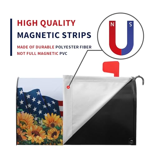 Dacawin Patriotic Mailbox Cover Magnetic Large Size Summer July 4th Mailbox Wrap America Flag Flower Letterbox Cover USA Independence Day Floral Mail Box Covers Outdoor Decor Oversized 25.5 X 21 Inch