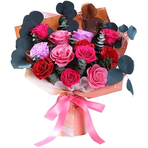 Lovenfold Flowers for Delivery Birthday Flowers Gift for Her,Preserved Flowers Bouquet 12 Roses Mixed Bouquet,Rose Gifts for Women Mom Grandma(Mixed 12 Reddish-A Roses)