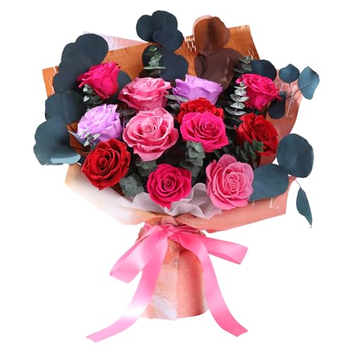 Lovenfold Flowers for Delivery Birthday Flowers Gift for Her,Preserved Flowers Bouquet 12 Roses Mixed Bouquet,Rose Gifts for Women Mom Grandma(Mixed 12 Reddish-A Roses)