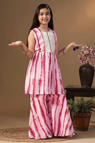 Image of Fashion Dream Girls Georgette Tie and Dye Printed Kurta Set|Ethnic Set|Kids Sharara & Palazzo Set