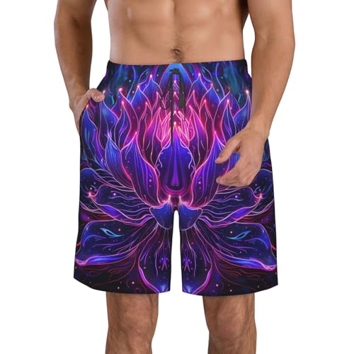 Lotus Flower Psychedelic Energy and Spiritual Neon Purple Men's Quick Dry Swim Trunks Surfing Beach Mesh Board Shorts