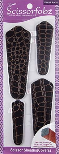 Scissors by SCISSORFOBZ with ScissorGripper -Value Pack-4 Sizes- Designer Scissor sheaths Covers Holders Embroidery Sewing Quilting - Quilters sewers Gift - Beautiful Shiny Deep Brown Texture. #SS-90