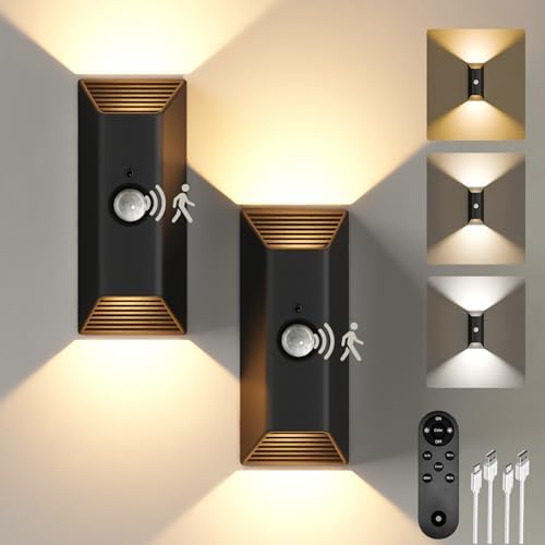 EZVALO Motion Sensor Wall Lights, 4000mAh Rechargeable Battery Operated Wall Sconces Set of 2, 3 Color Temps, Dimmable, Wireless Magnetic Night Light with Remote, Timer, for Hallway, Stair, Bedroom