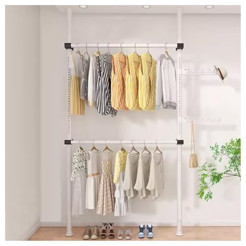 Perchero de piso a techo, organizador de ropa resistente para ropa, sombreros y bolsas, solución de almacenamiento ajustable que ahorra espacio (negro)