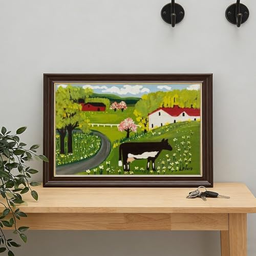 Toile vache Maud Lewis pour bureau : décoration murale zen avec cadre suspendu 20x30