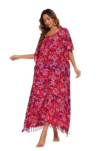 Image of Beautybatik Women Hand Blocked Batik Rayon Caftan Kaftan Bali Loungewear Maxi Plus Size Long Dress XL to 4X