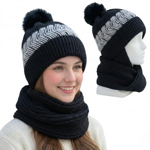 Image of Kraptick Women's Winter Cap and Scarf Set- Thick Fleece Lined Knitted Beanie Hat and Neck Warmer Muffler for Ladies, Stretchable & Soft Woolen Snow Proof for Extreme Cold -6