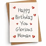 THRAVJ Happy Birthday You Glorious Woman Card Minimalist Heart Birthday Card Heartfelt Touching Gift Compliment Message Sweet for Her Girlfriend Wife Mom Sister Daughter Bestie BFF