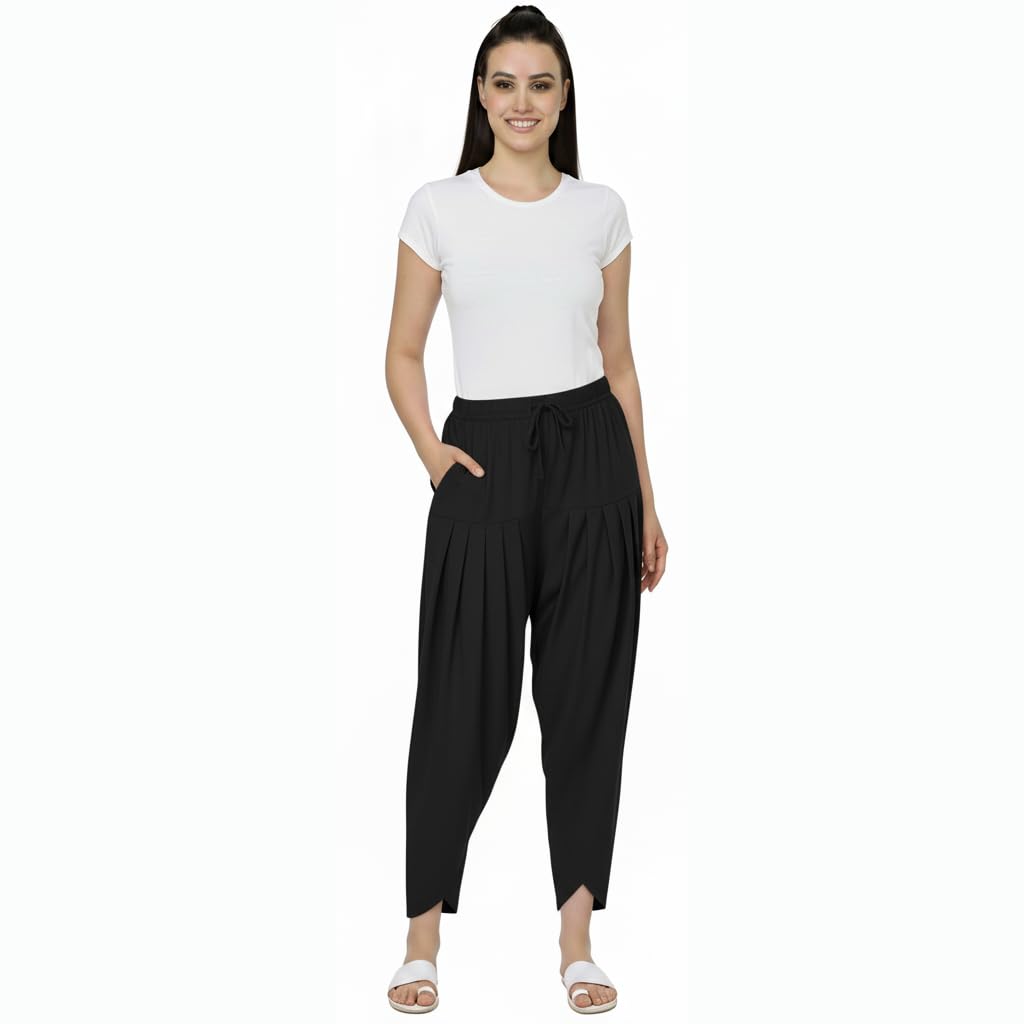 Loose Fit Rayon Dhoti Tulip Pants for Women Patiala Salwar Bottom Wear Harem Pants, Waist Free Size (28 Inch to 42 Inch)
