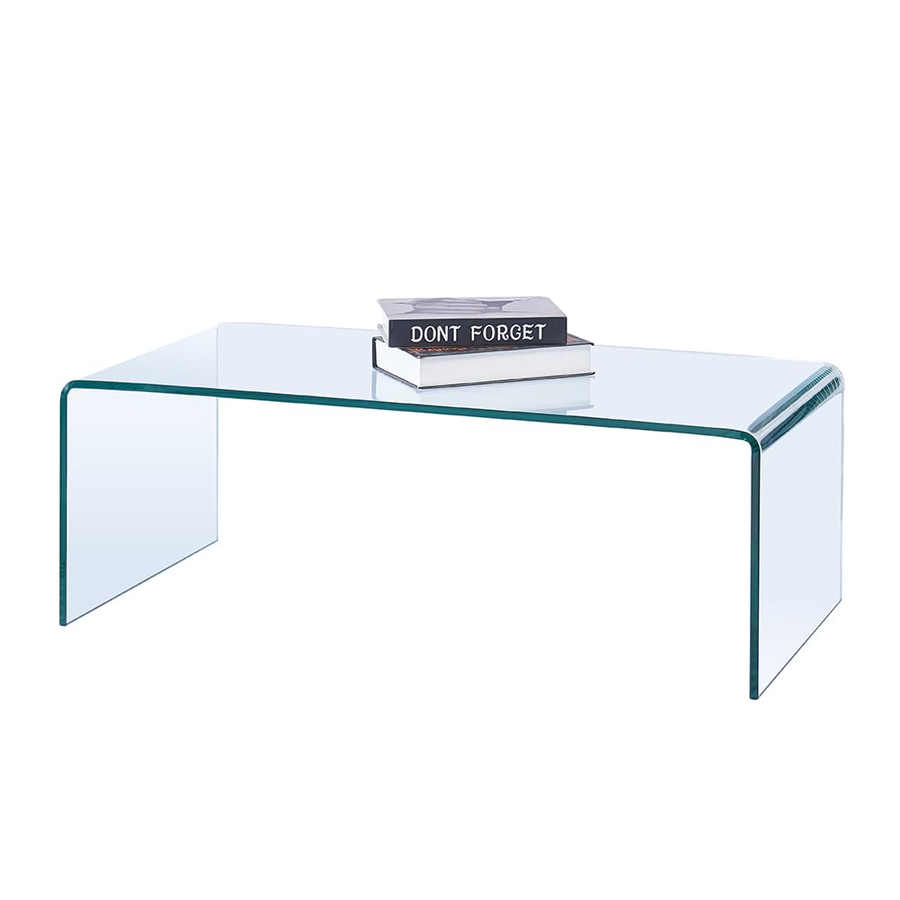 SMARTIK Glass Coffee Table, Modern Tempered Clear Coffee Tables Decor