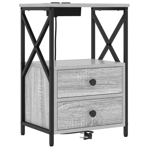 Table de chevet connectée pour éliminer les câbles, meuble de rangement gris sonoma compact - 2