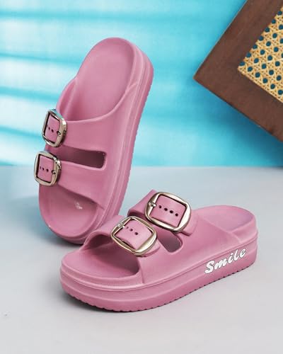 Image of Women Summer Flip Flop Slippers Casual Pillow EVA Anti-Slip Sole Slide Slipper Double Strap Sandals for Women's & Girls Rubber Flats