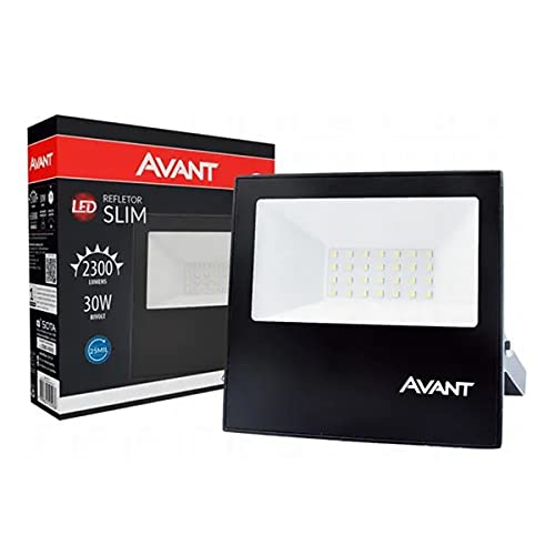 Refletor Holofote Slim LED, 30W, Preto, Luz branca 6500K, IP65, Prova d'água, Bivolt, Avant, Medida