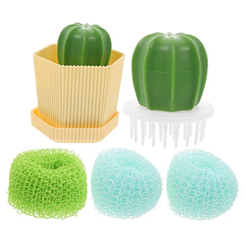 Alipis 2Sets Cactus Shape Pot Cleaning Balls Cleaning Brushes for Dishes and Cast Pans Comfortable Grip Design Random Colors
