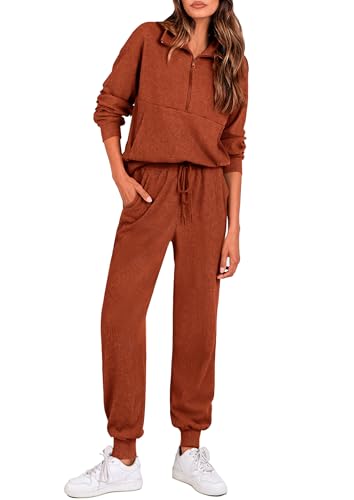 PRETTYGARDEN Women's Fall 2 Piece Lounge Sets Zip Up Sweatshirt Jogger Pants Sweat Track Suits Travel Outfit Winter Clothing