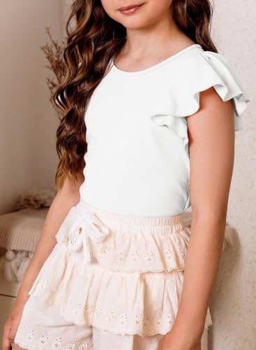 Image of blibean Girls Ruffle Short Sleeve Shirts Summer Tops Size 4-15Y