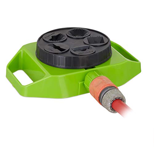 Relaxdays Aspersor de jardín, Cinco Modos de riego, 100m², Toma de Agua de 1/2, Verde y Negro
