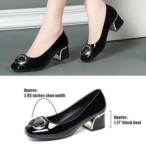Women's Glossy Patent Leather Chunky Heel Dress Pumps Fashion Square Toe Buckle Decor Slip On Mid Block Heel Office Formal Shoes for Daily Business Party2