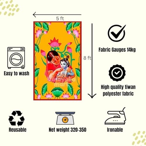 Image of VINAYAKA MART yashoda Krishna backdropss Cloth |krishnaa yashoda backdrops Decoration clothss | Little Krishna backdrops Cloths for Decoration |Baby Rice Feeding Ceremony Cloths 5x8 ft