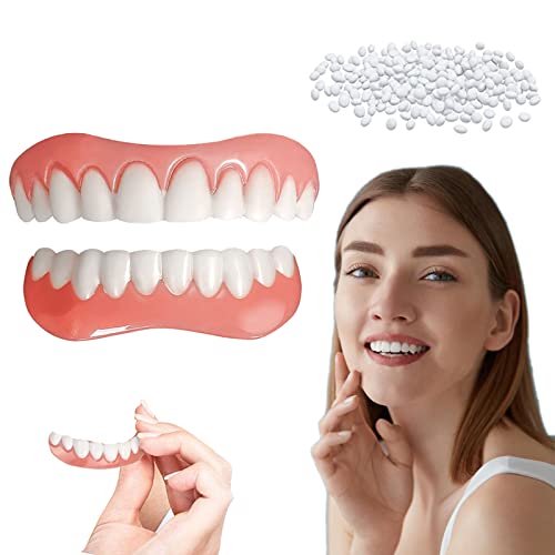 Fake Teeth, 2 PCS Dentures Teeth for Upper and Lower Jaw, Nature and Comfortable, Protect Your Teeth and Regain Confident Smile (Y14)