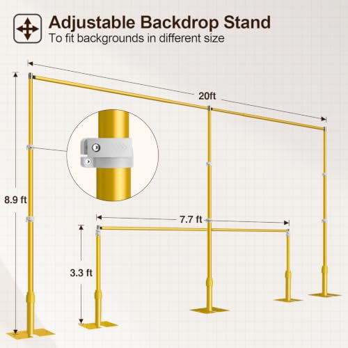 Image of EMART Backdrop Stand Heavy Duty 8.9x20Ft Background Support Kit-Gold