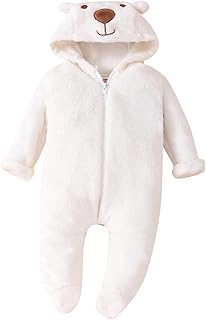 Lianai Roupas de bebê unissex Bonito macacão de neve para bebê com capuz macacão manga longa macacão com zíper outono inverno macacão de lã coral para bebês meninos roupas para meninas