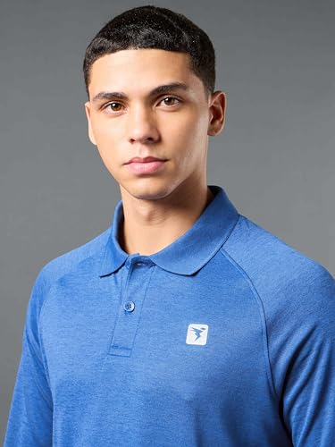 Image of TECHNOSPORT Mens Slim Fit Self-Design Full Sleeve Polo T-Shirt with Double Cool, SPF50+ Proerties for Gym, Workout and Regular Use