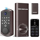 syndesmos Smart Door Lock with Camera, Fingerprint Keypad Deadbolt, APP Remote Control, Video Doorbell with 2-Way Audio, Auto Lock, Keyless Entry Electronic Smairt Lock for Front Door, Brown